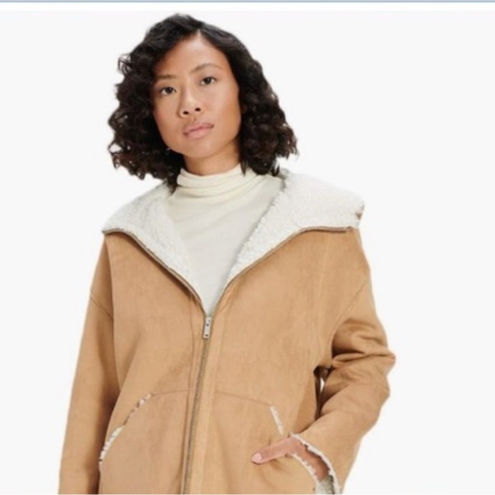 UGG Jody Faux Women’s Sherpa Suede/Shearling Hoodie Jacket Coat
